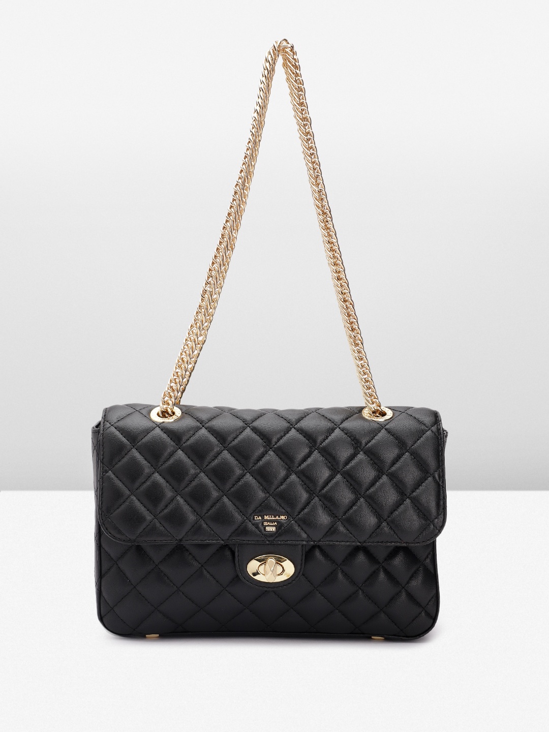 

Da Milano Quilted Textured Leather Structured Sling Bag, Black