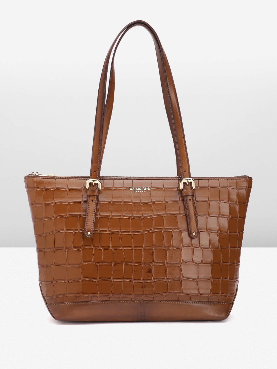 

Da Milano Croc Textured Leather Structured Shoulder Bag, Brown