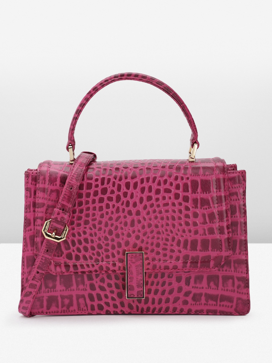 

Da Milano Croc-Textured Leather Structured Satchel, Magenta