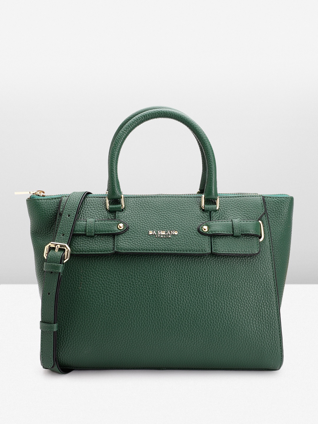 

Da Milano Textured Leather Structured Handheld Bag, Green