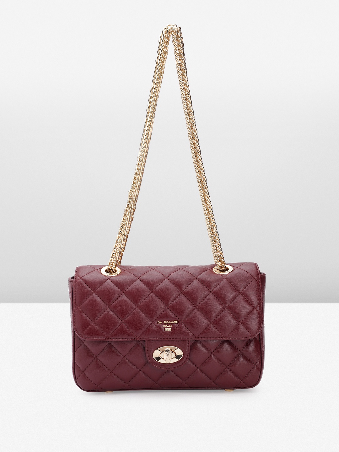

Da Milano Leather Structured Shoulder Bag with Quilted Detail, Maroon