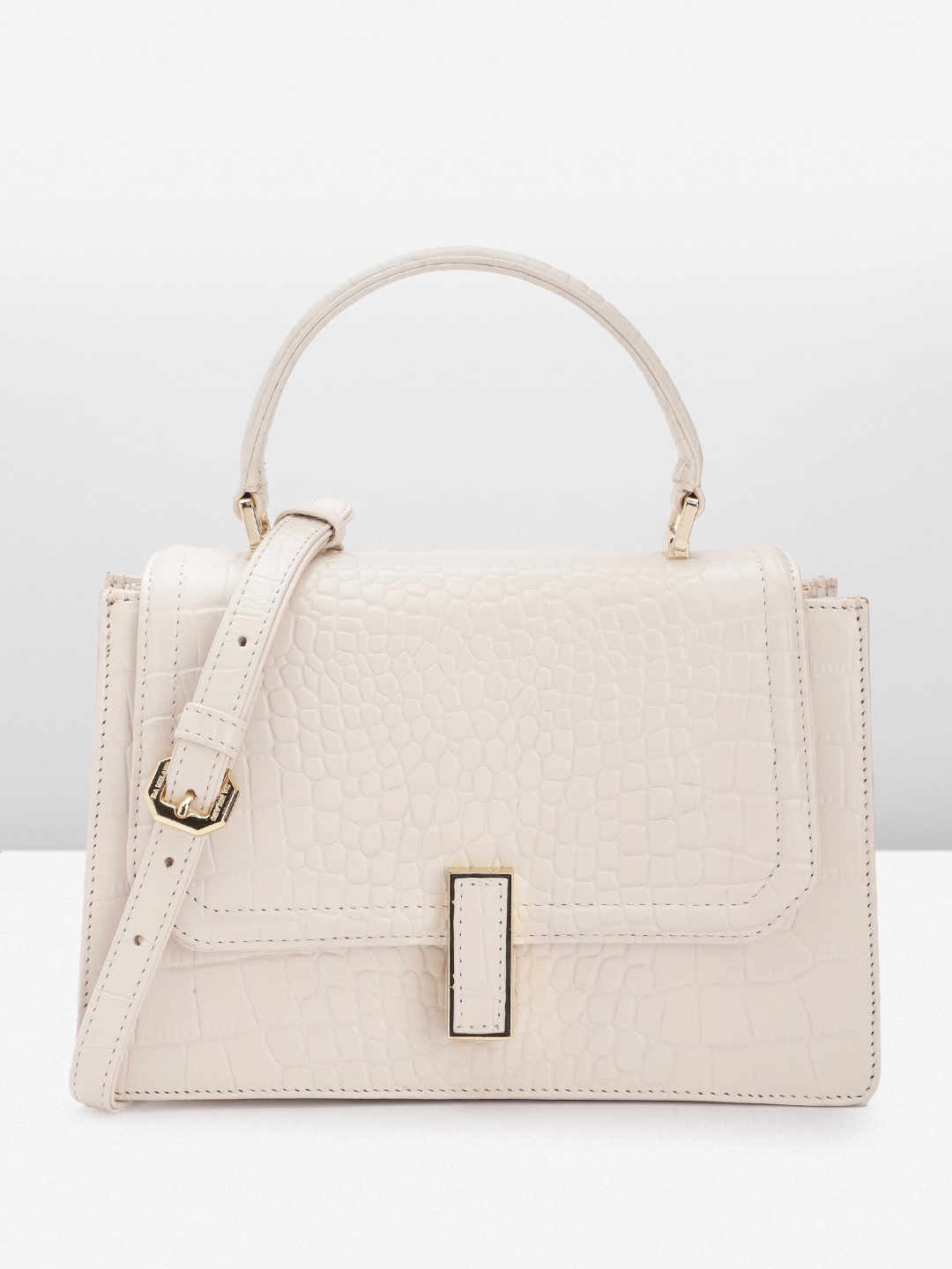 

Da Milano Croc Textured Leather Structured Satchel Bag, White