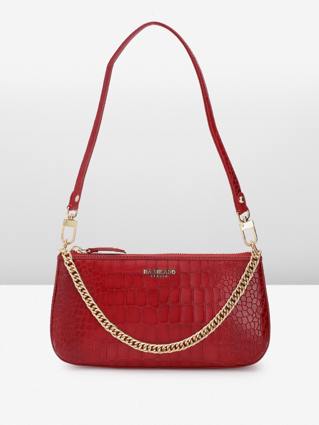 

Da Milano Croc Textured Leather Structured Shoulder Bag, Red