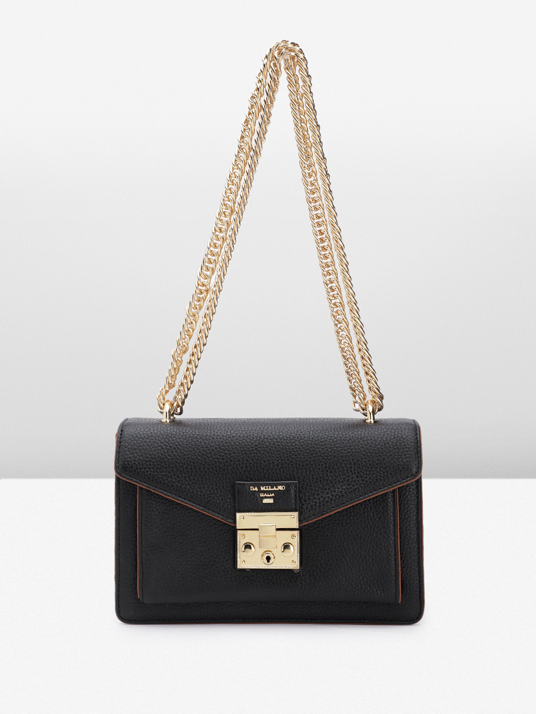 

Da Milano Textured Leather Structured Shoulder Bag, Black