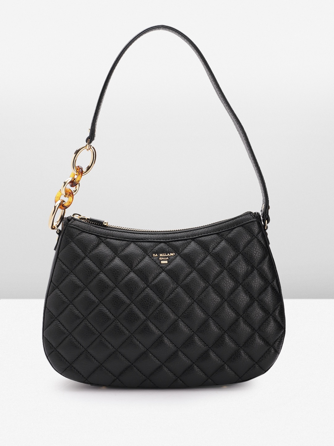 

Da Milano Leather Structured Baguette Bag with Quilted Detail, Black