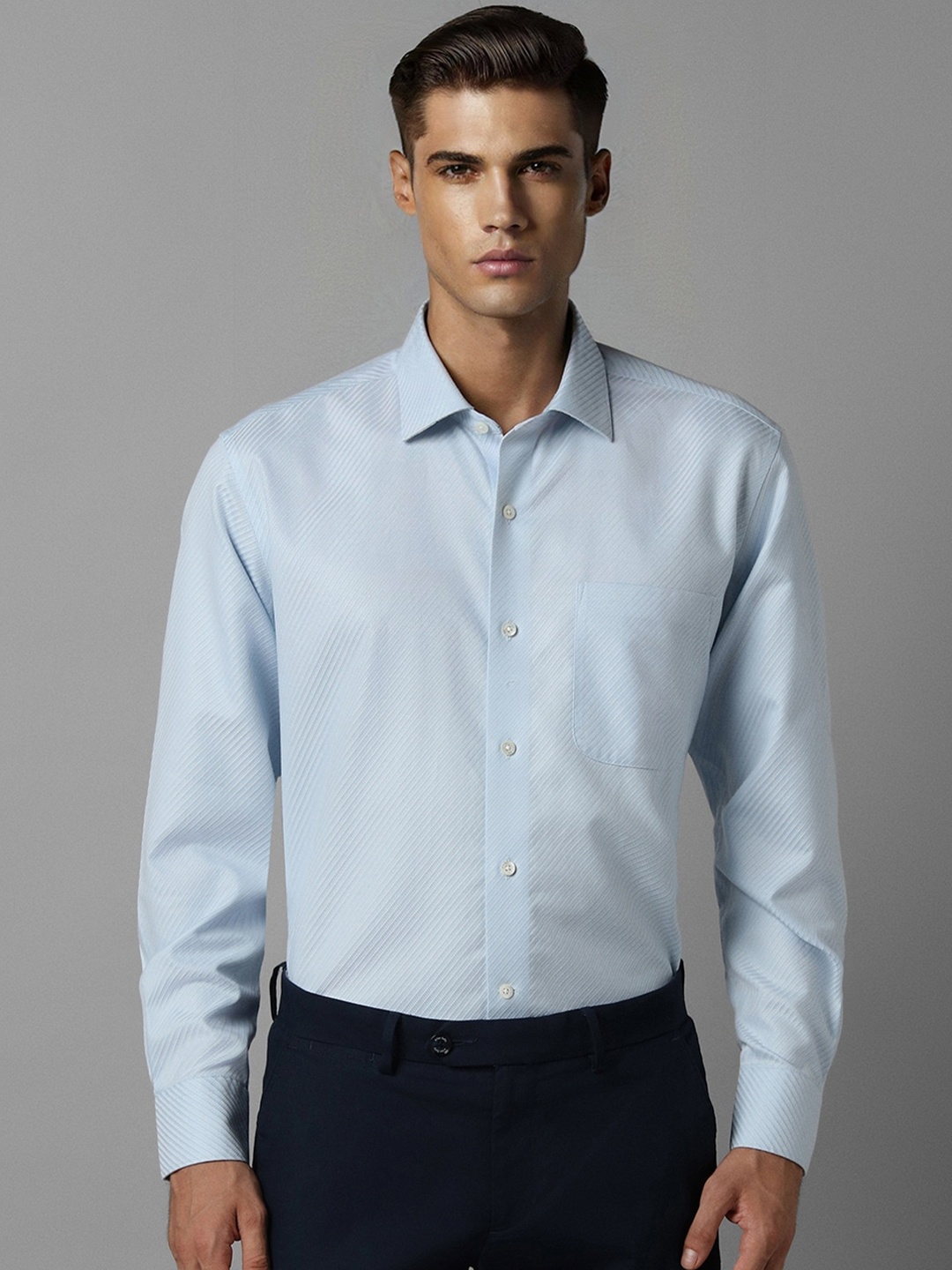 

Luxure by Louis Philippe Self Design Slim Fit Opaque Cotton Formal Shirt, Blue