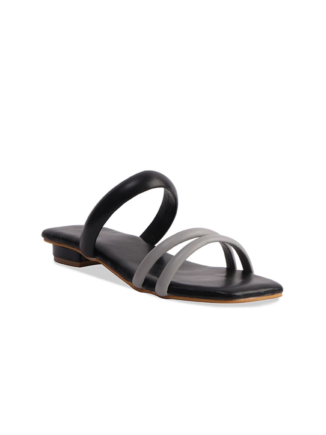 

ERIDANI Colourblocked Open Toe Flats, Black