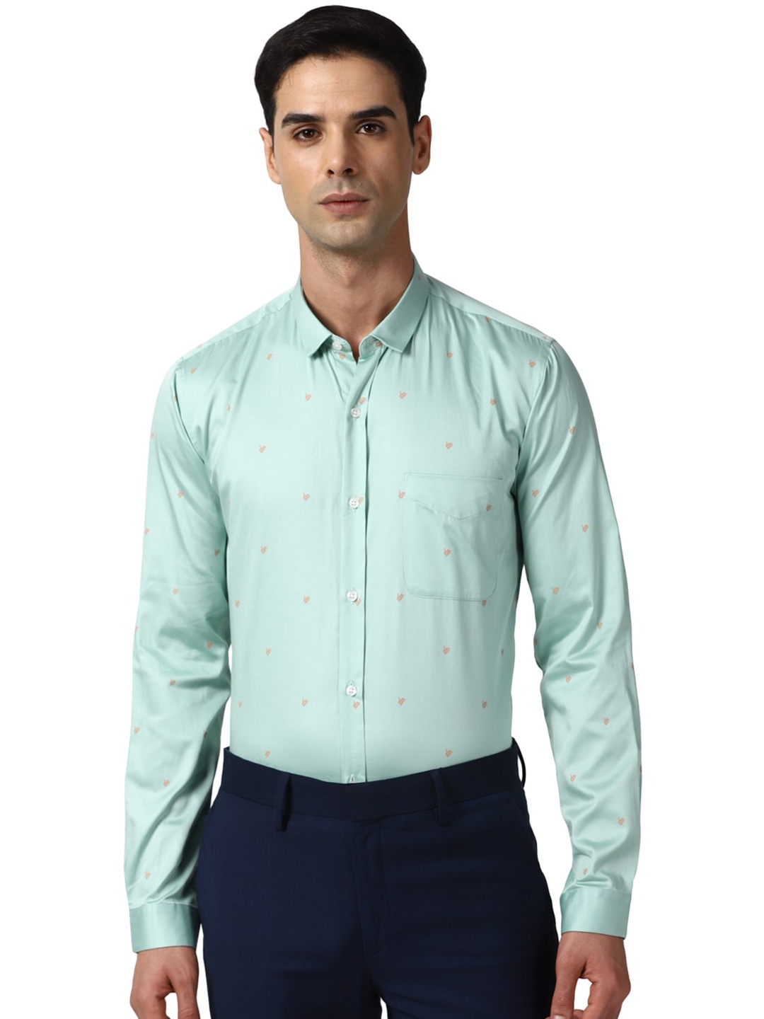 

Peter England Conversational Printed Pure Cotton Slim Fit Formal Shirt, Green