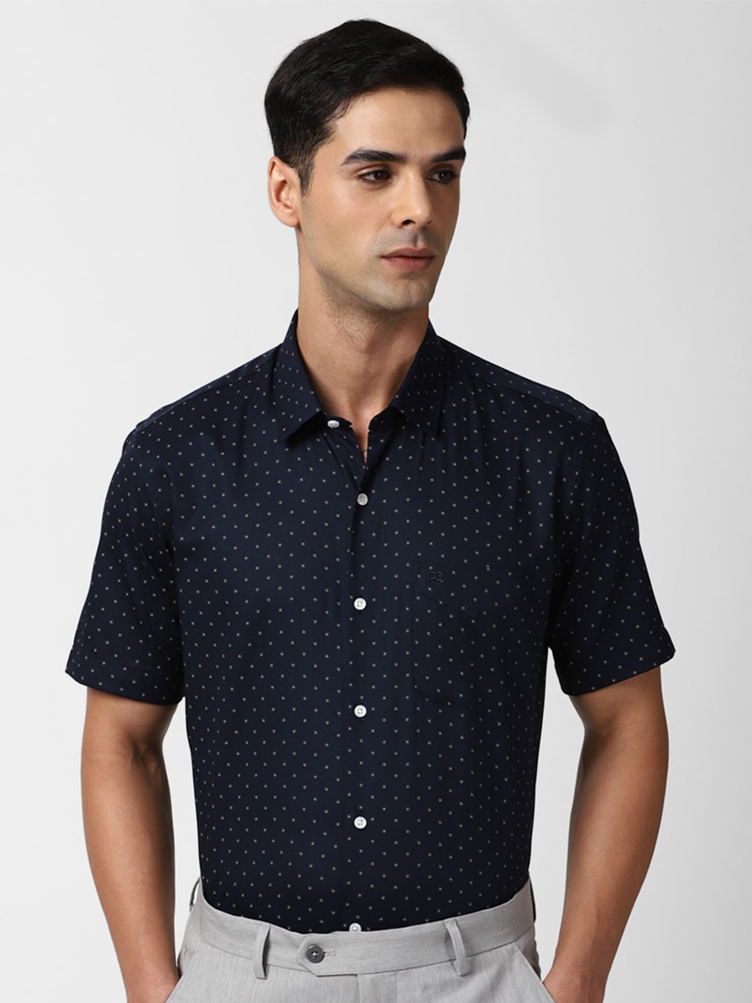 Peter England Micro Ditsy Printed Pure Cotton Formal Shirt, Navy blue