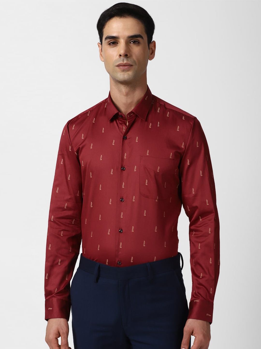 

Peter England Conversational Printed Slim Fit Pure Cotton Formal Shirt, Maroon