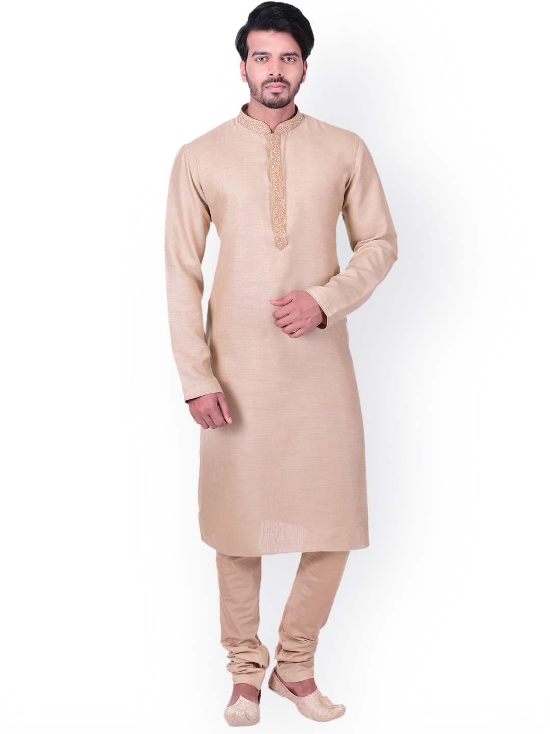 

Manyavar Men Beige Self-Design Kurta with Churidar