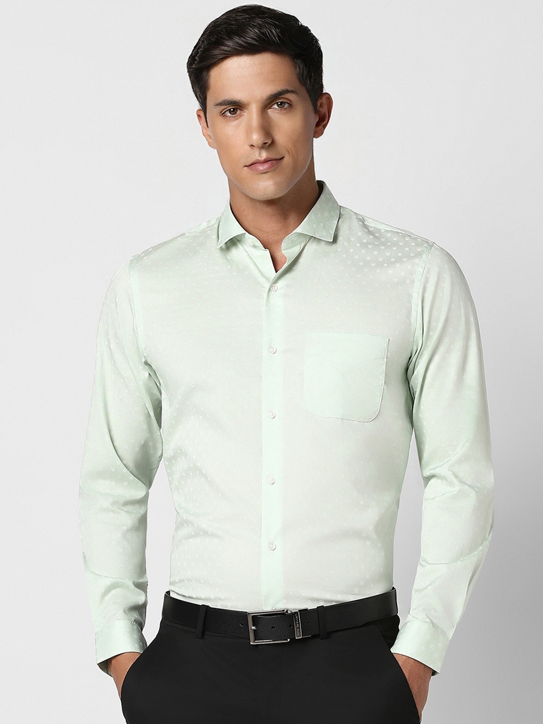 

Peter England Micro Ditsy Printed Slim Fit Pure Cotton Formal Shirt, Green