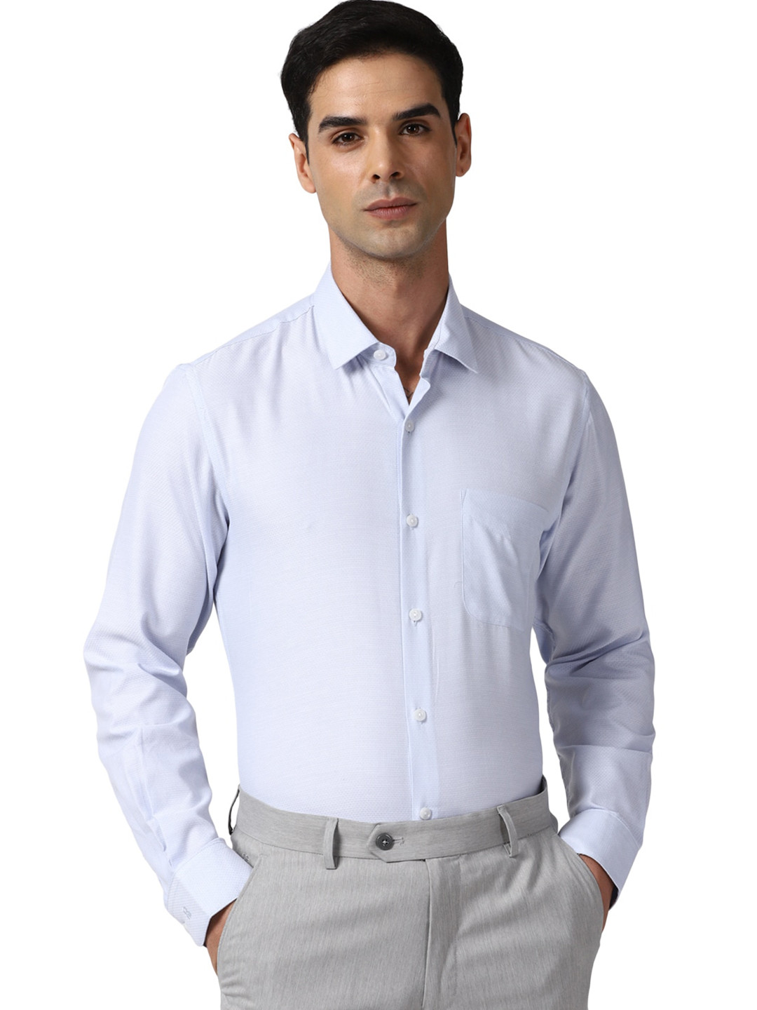 

Peter England Self Design Slim Fit Formal Shirt, Blue