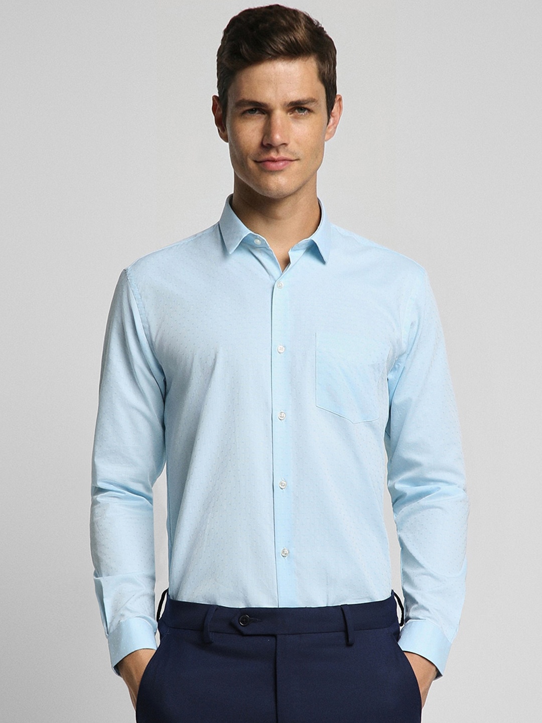 

Peter England Self Design Slim Fit Formal Shirt, Blue