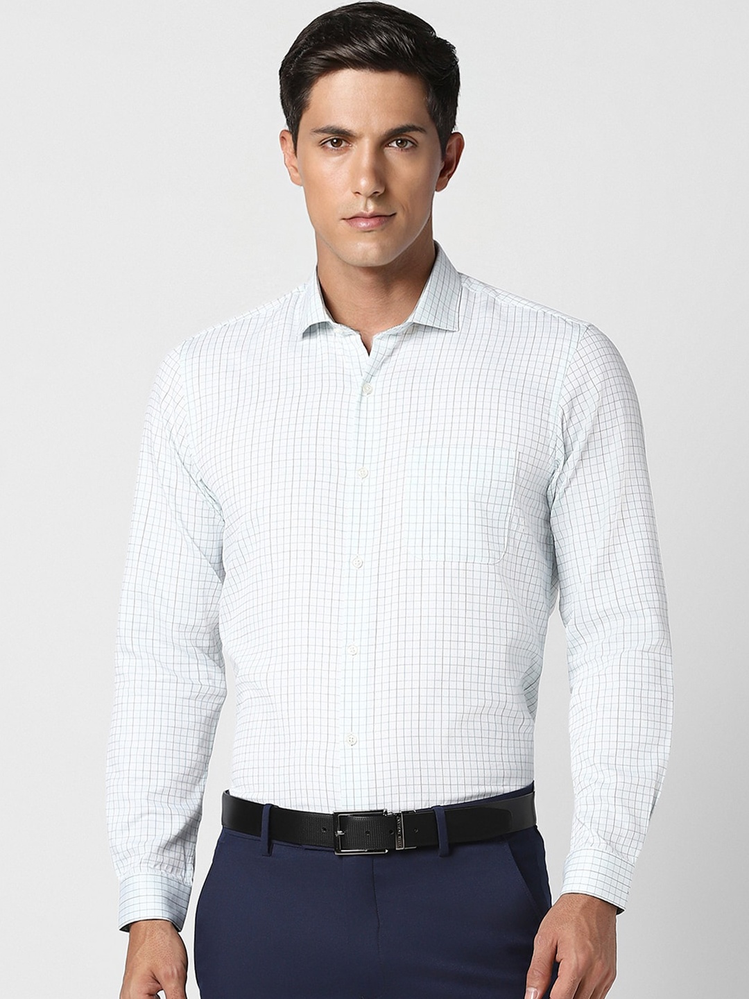 

Peter England Grid Tattersall Checked Formal Shirt, White