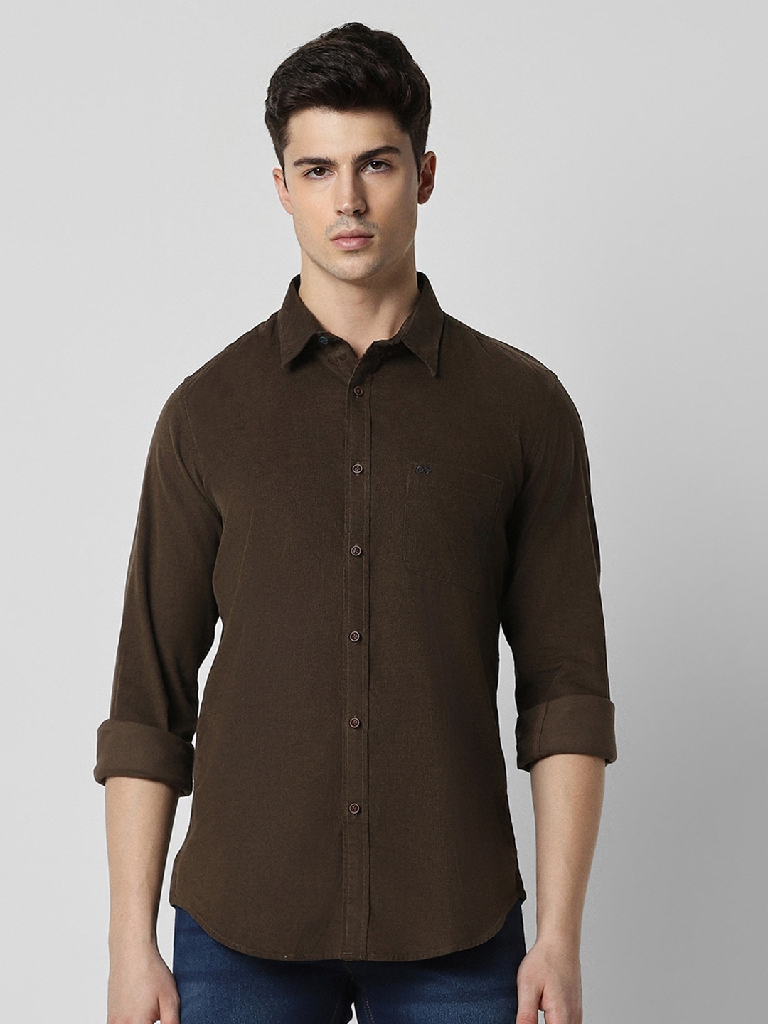 

Peter England Casuals Self Design Slim Fit Pure Cotton Casual Shirt, Brown