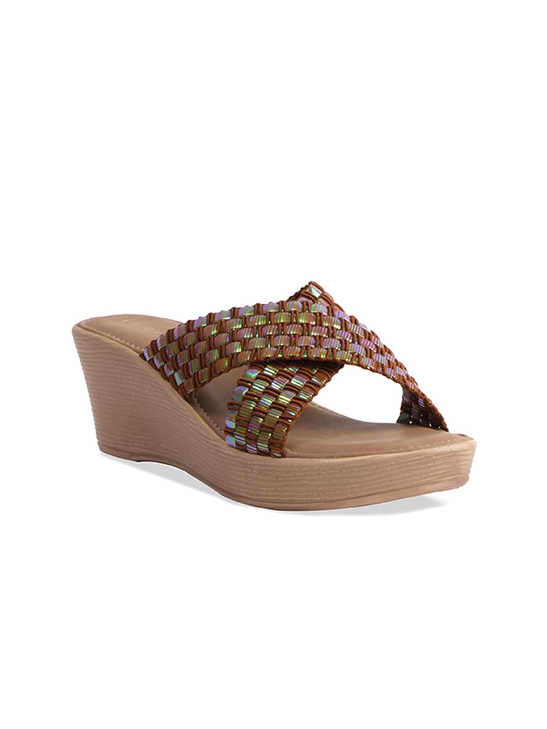 

ERIDANI Eliza Textured Cross Strap Wedges, Brown