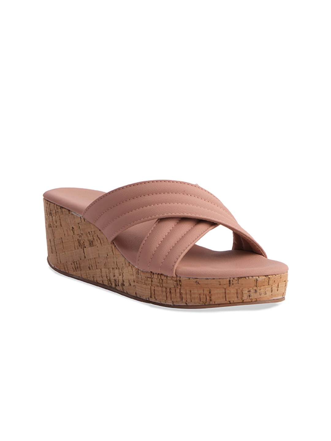 

ERIDANI Tracy Textured Cross Strap Wedges, Peach