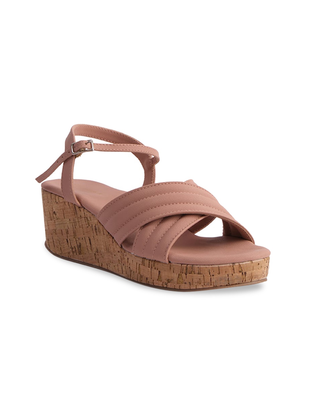 ERIDANI Textured Wedge Heels With Backstrap, Peach
