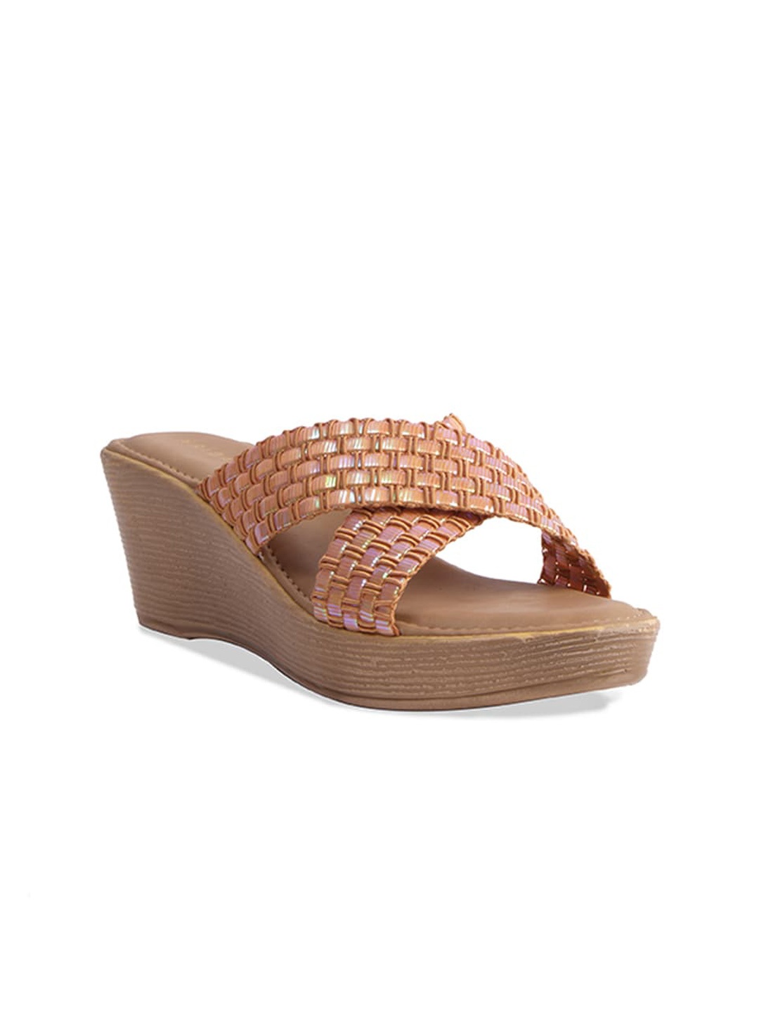 

ERIDANI Eliza Textured Cross Strap Wedges, Beige