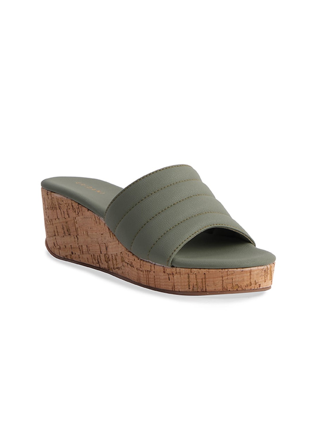 

ERIDANI Briana Textured Open Toe Wedges, Olive