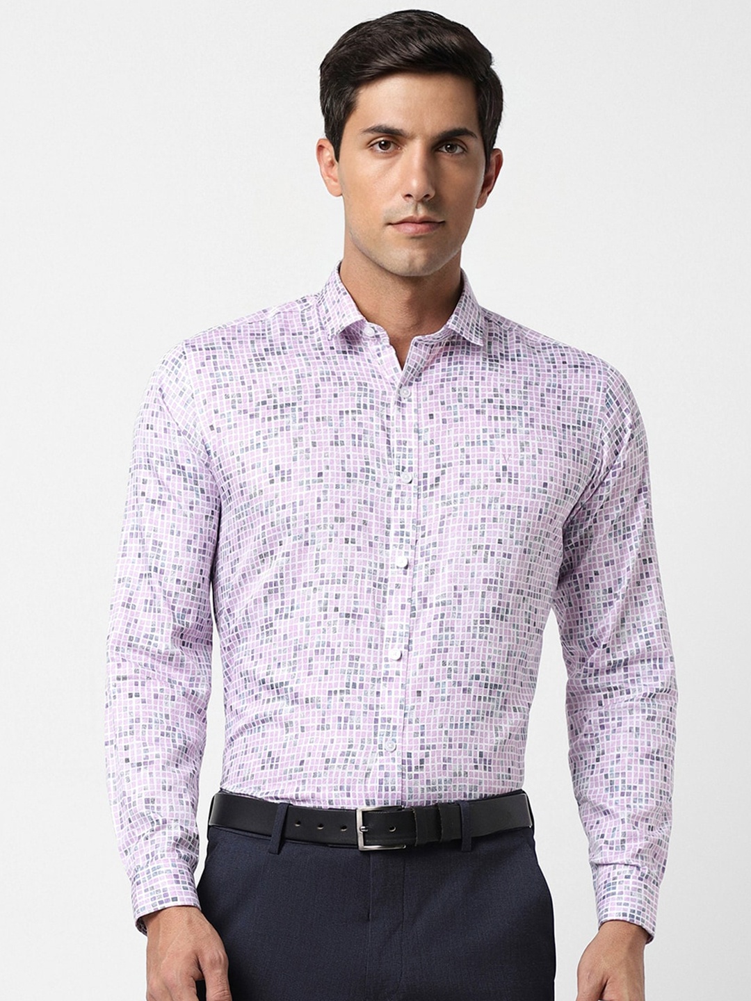 V Dot Slim Fit Micro Ditsy Printed Pure Cotton Formal Shirt, Purple