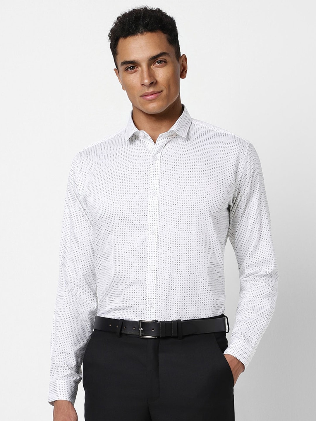 

V Dot Micro Ditsy Printed Pure Cotton Formal Shirt, White