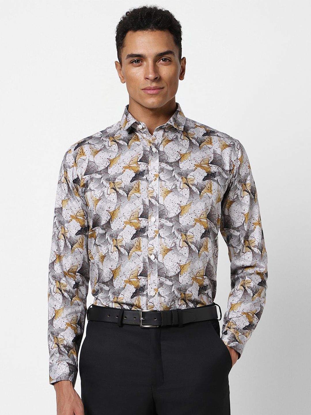 

V Dot Slim Fit Abstract Printed Pure Cotton Formal Shirt, Grey