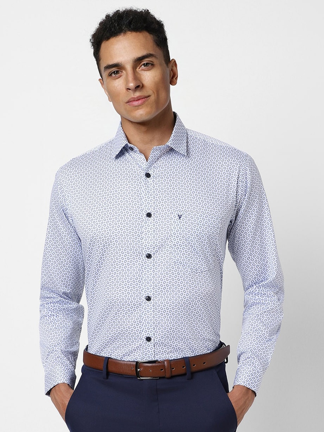 

V Dot Slim Fit Micro Ditsy Printed Formal Shirt, Blue