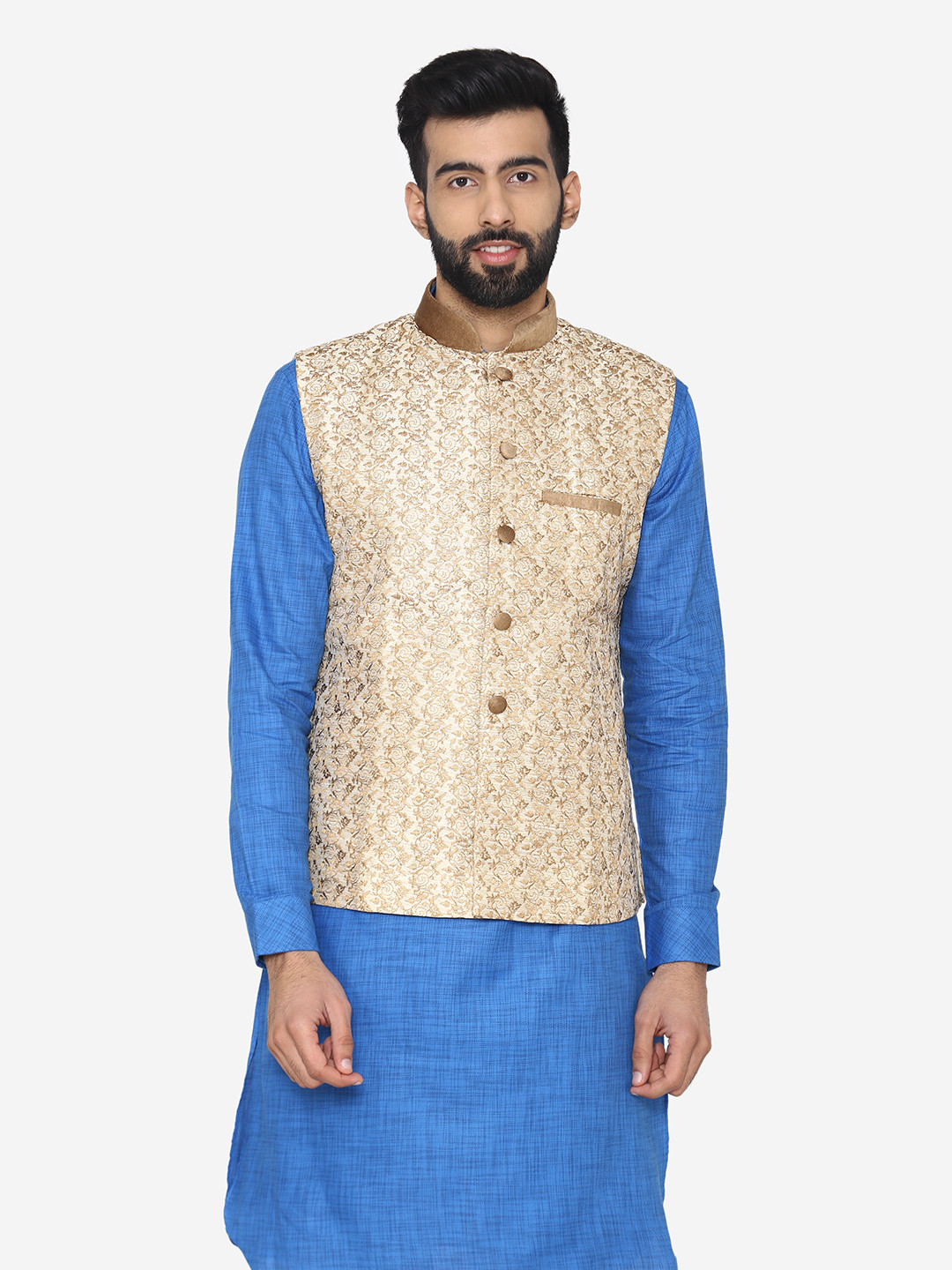 

Manyavar Beige Embroidered Nehru Jacket