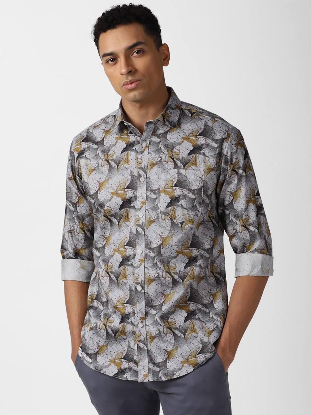 

V Dot Abstract Printed Pure Cotton Shirt, Grey