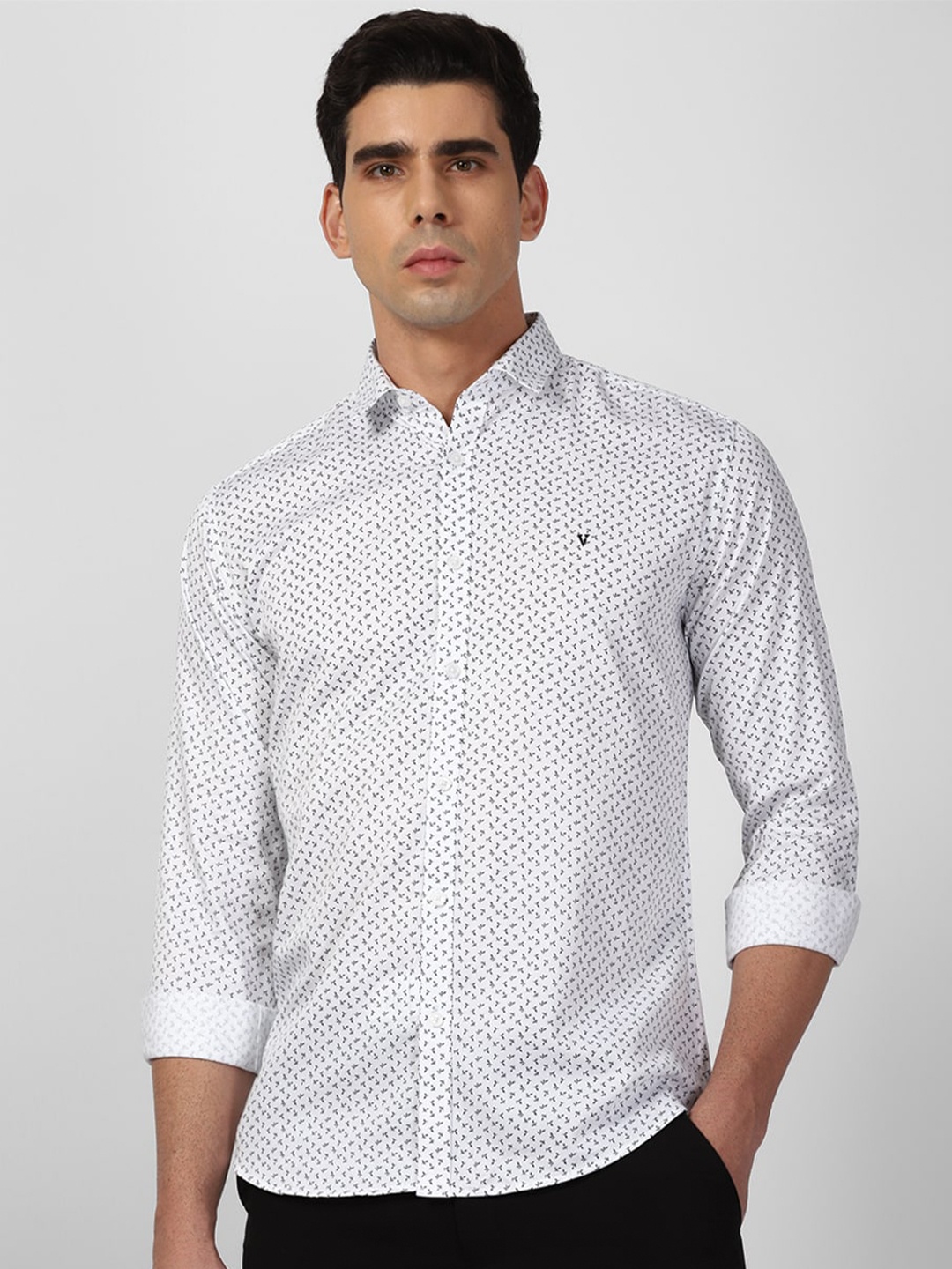 

V Dot Micro Ditsy Printed Pure Cotton Slim Fit Shirt, White