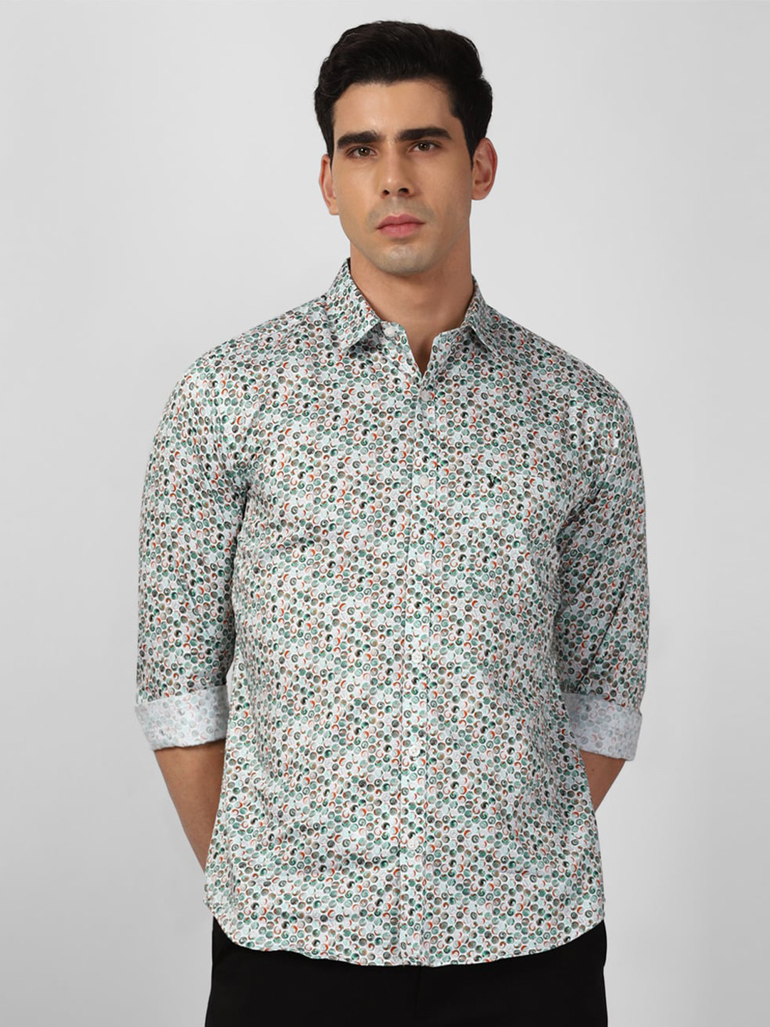 

V Dot Abstract Printed Pure Cotton Shirt, Green
