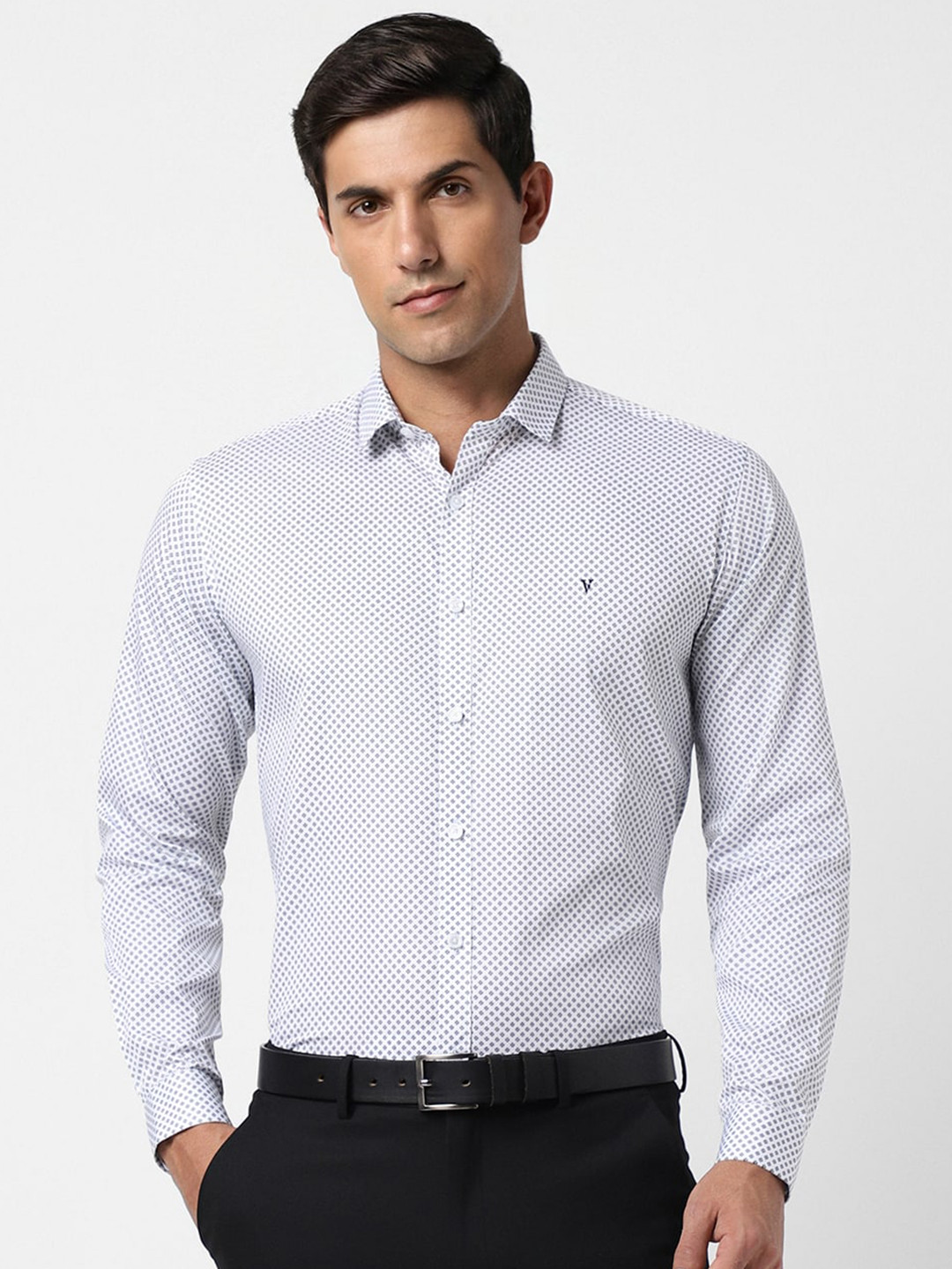 

V Dot Slim Fit Micro Ditsy Printed Pure Cotton Formal Shirt, White