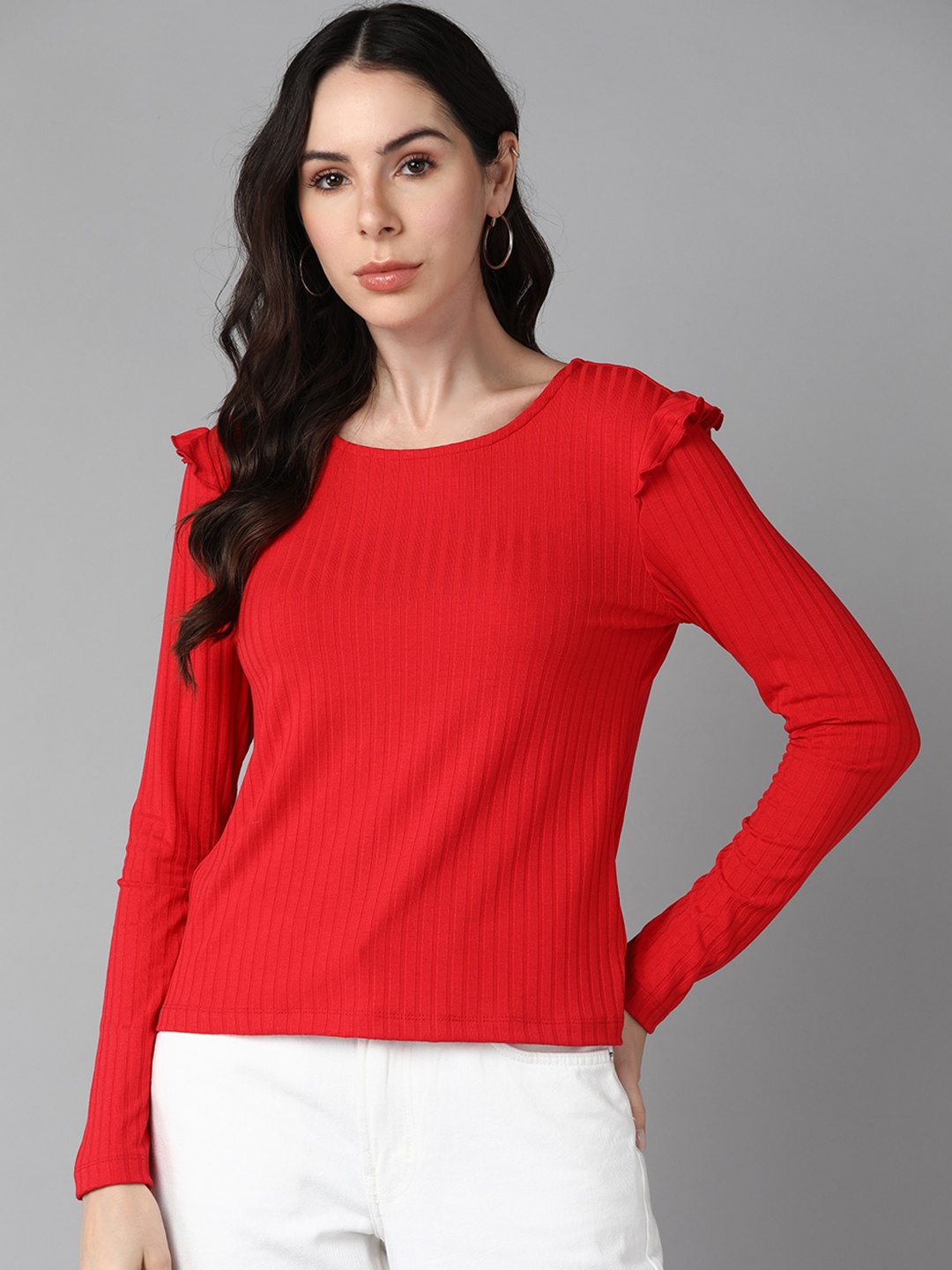 

Roadster Round Neck Long Sleeves Top, Red