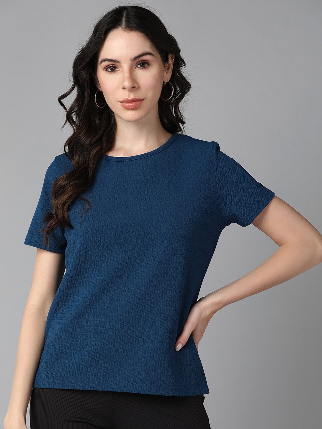 

Roadster Round Neck Regular Top, Navy blue