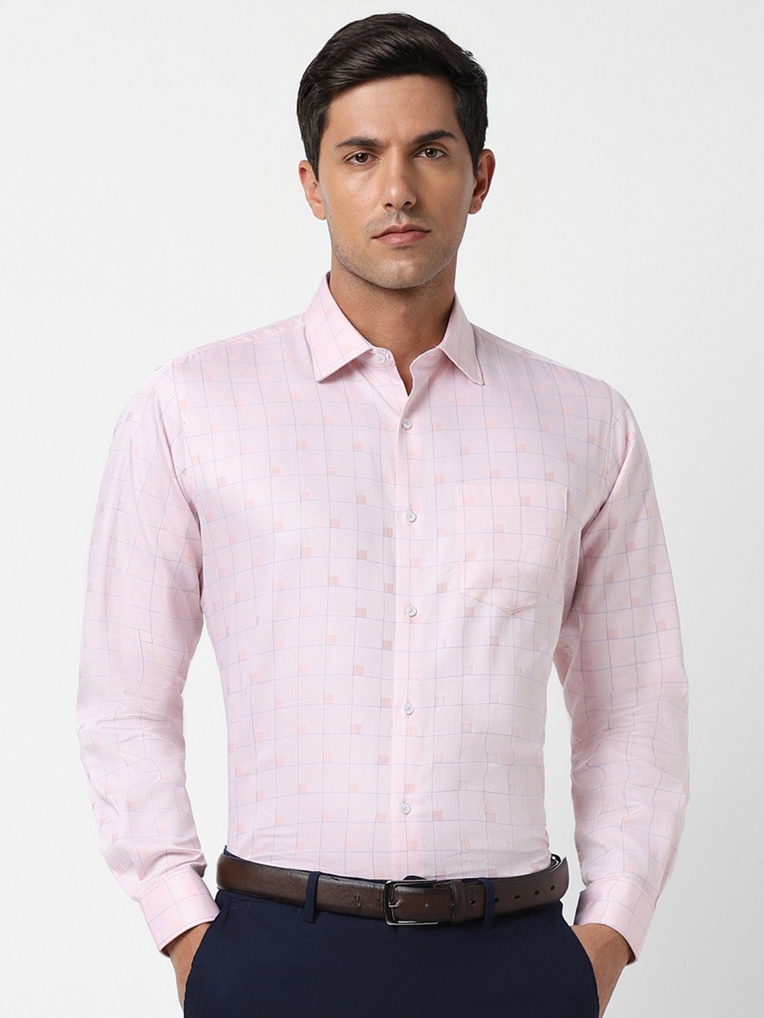 

Van Heusen Checked Opaque Pure Cotton Formal Shirt, Pink