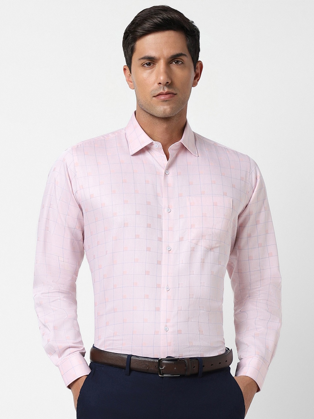 

Van Heusen Checked Opaque Pure Cotton Formal Shirt, Pink