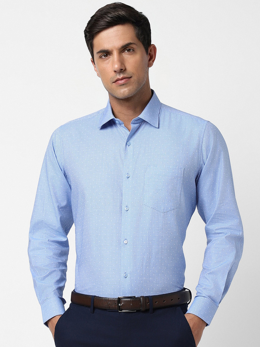 

Van Heusen Printed Classic Cotton Formal Shirt, Blue