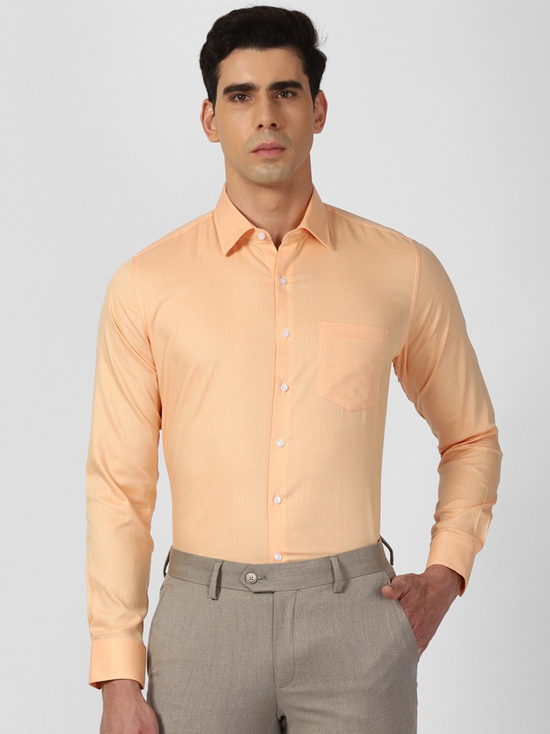 

Van Heusen Textured Spread Collar Pure Cotton Formal Shirt, Orange