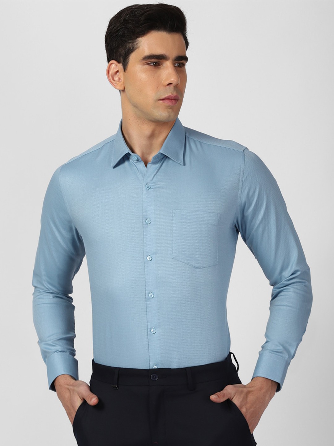 

Van Heusen Slim Fit Textured Pure Cotton Formal Shirt, Blue