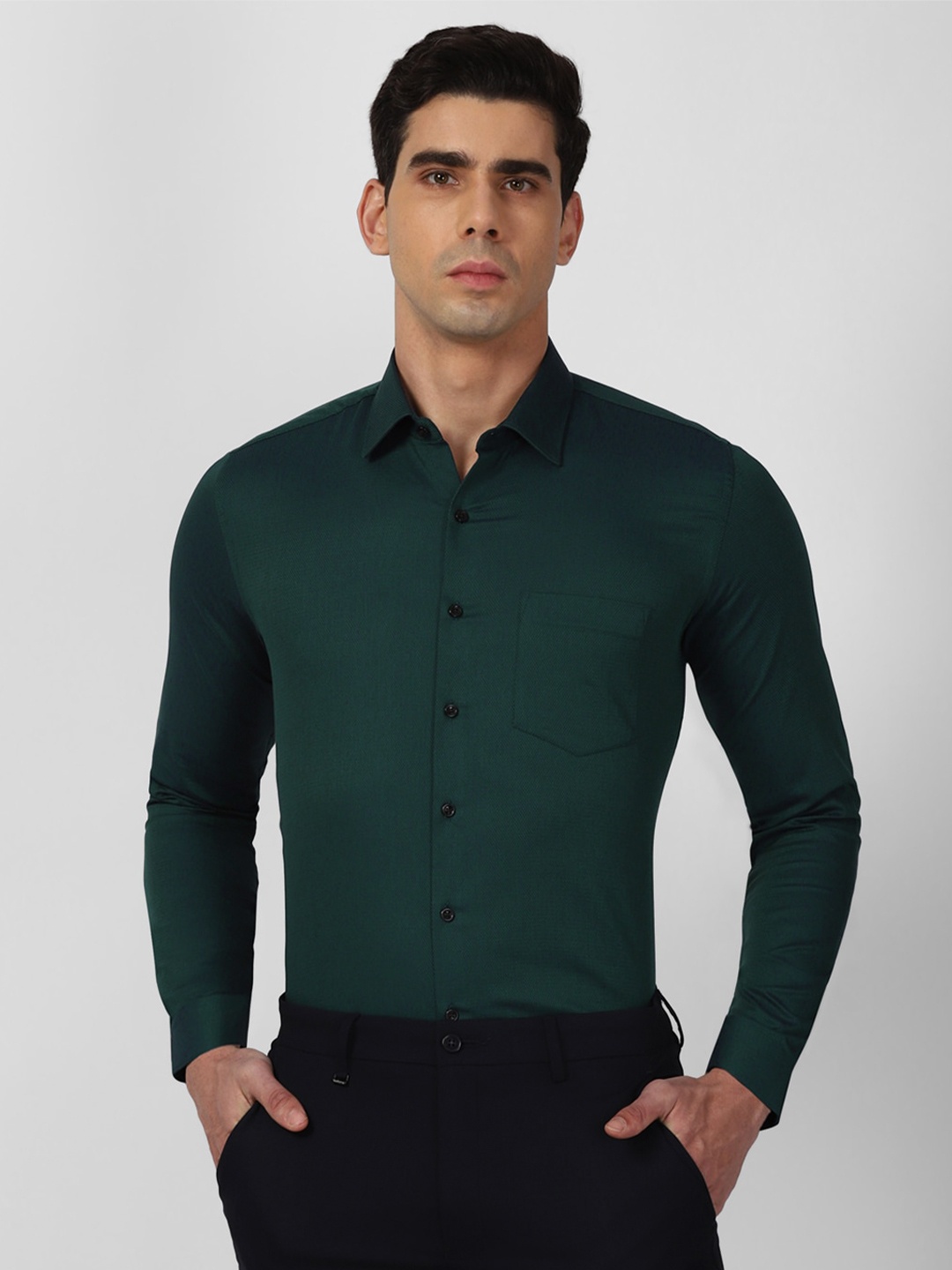 

Van Heusen Slim Fit Textured Pure Cotton Formal Shirt, Green