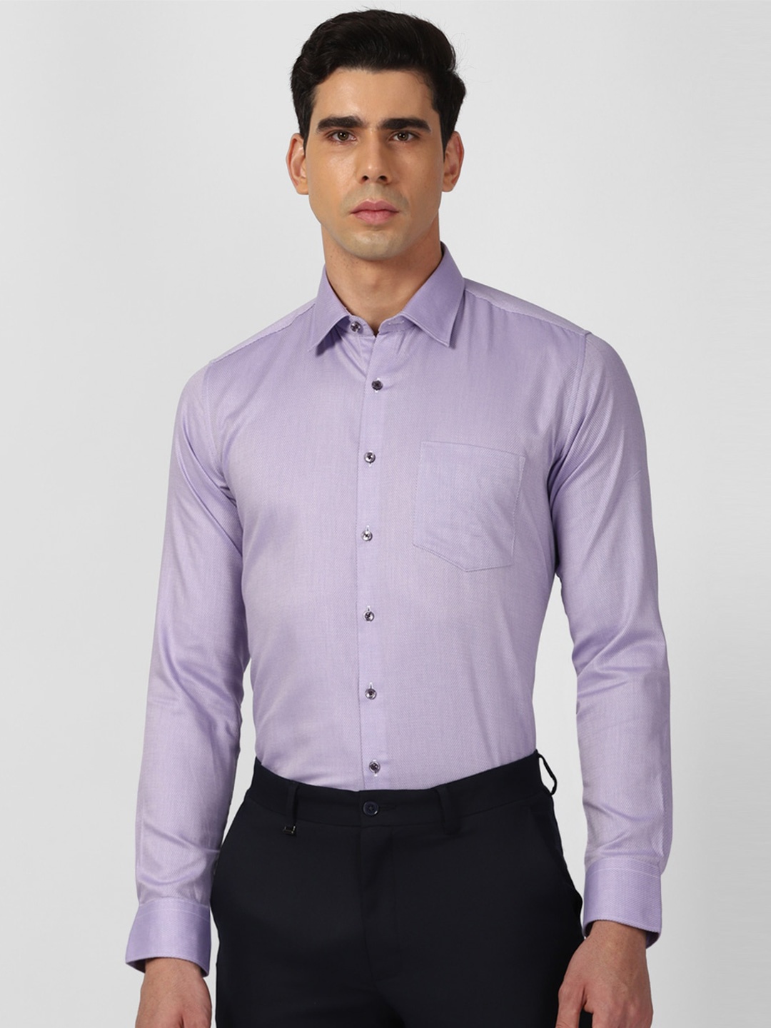 

Van Heusen Textured Spread Collar Pure Cotton Formal Shirt, Purple
