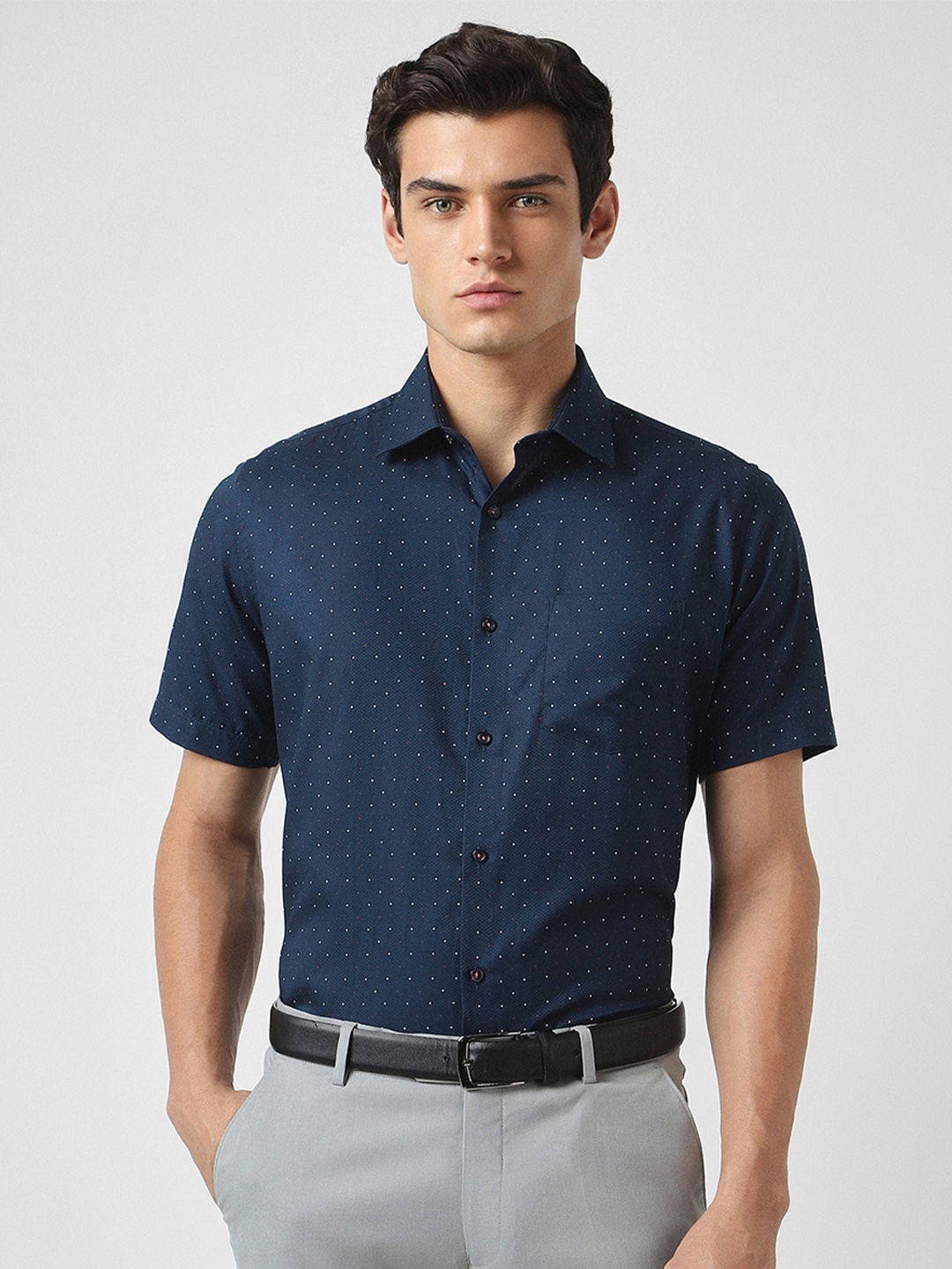 

Van Heusen Men Navy Blue Opaque Printed Party Shirt