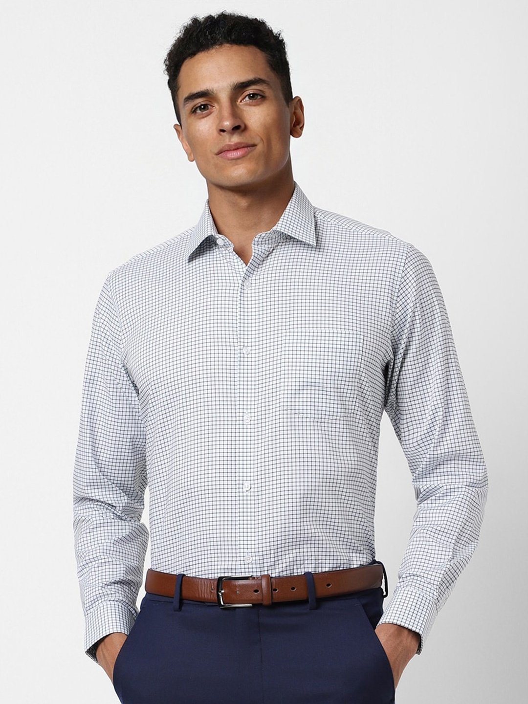 

Van Heusen Grid Tattersall Checks Cotton Formal Shirt, White