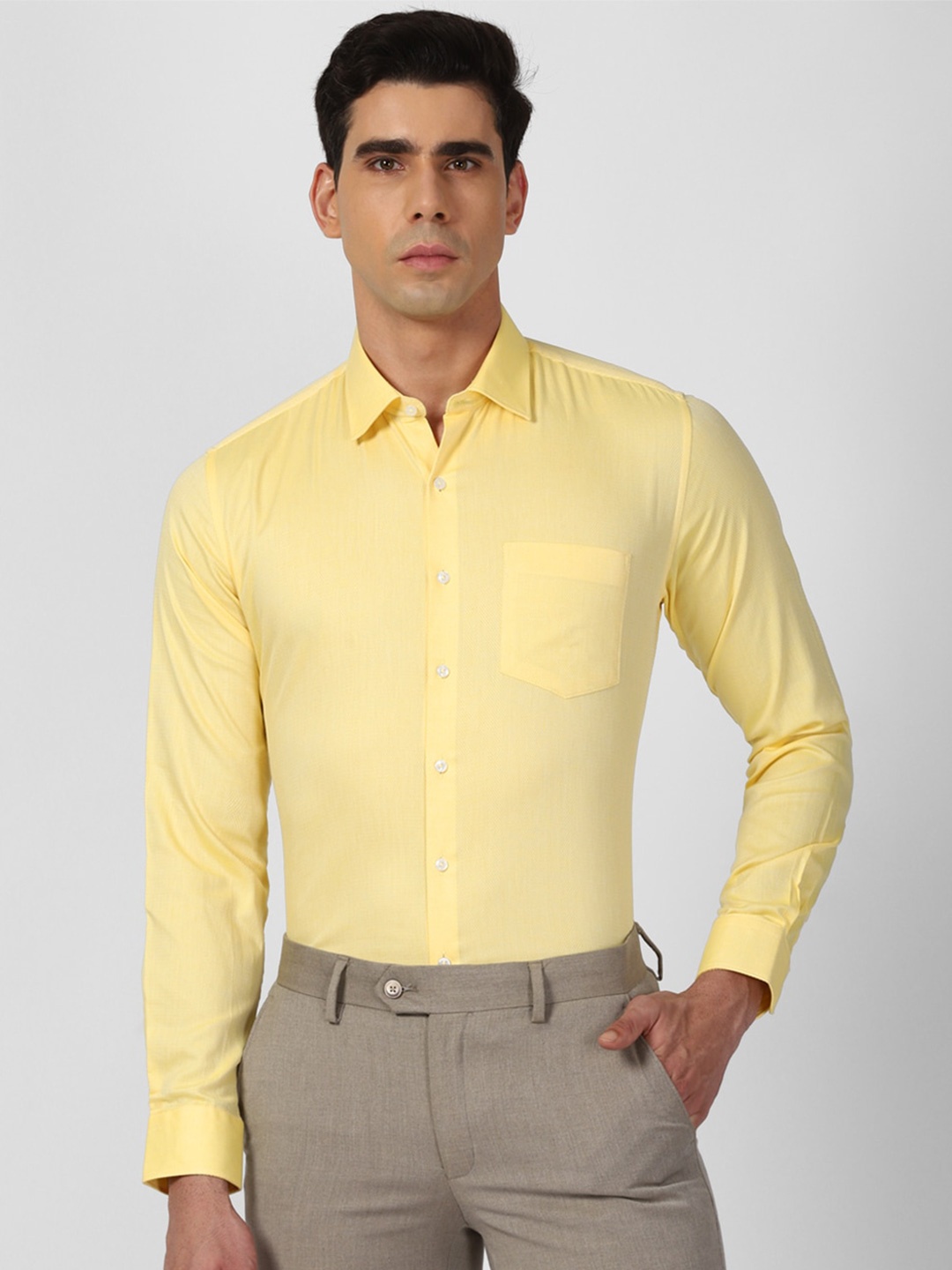 

Van Heusen Slim Fit Textured Pure Cotton Formal Shirt, Yellow