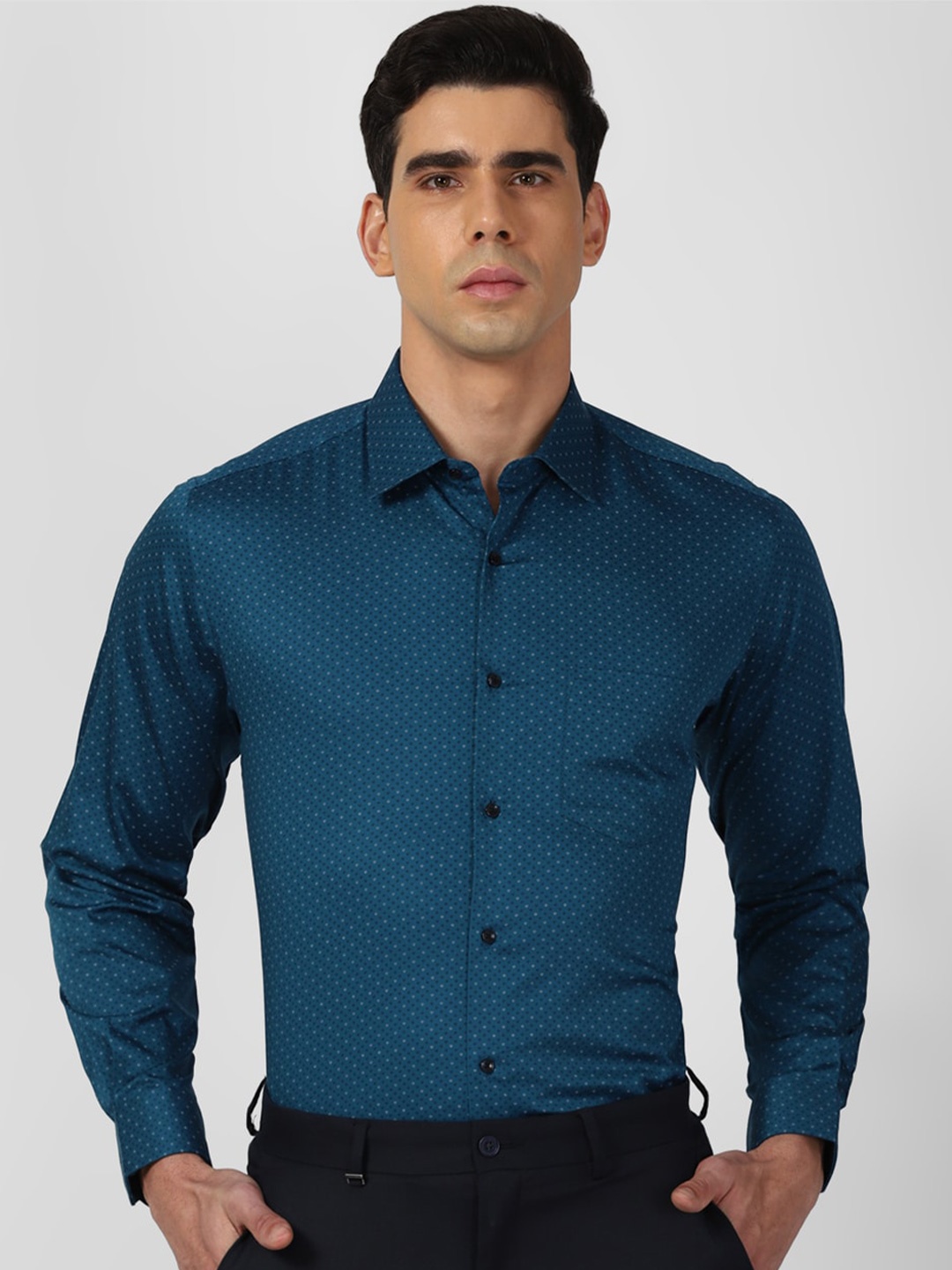 

Van Heusen Micro Ditsy Printed Pure Cotton Formal Shirt, Blue