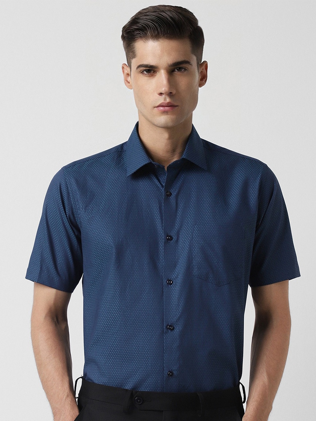 

Van Heusen Micro Ditsy Printed Cotton Formal Shirt, Navy blue