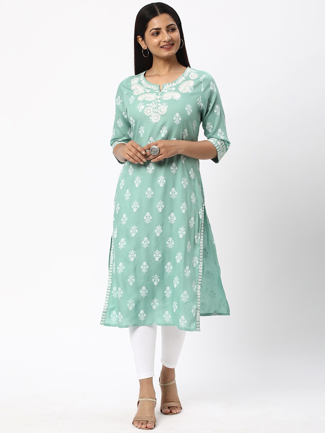 

R&B Ethnic Motifs Embroidered Straight Kurta, Green
