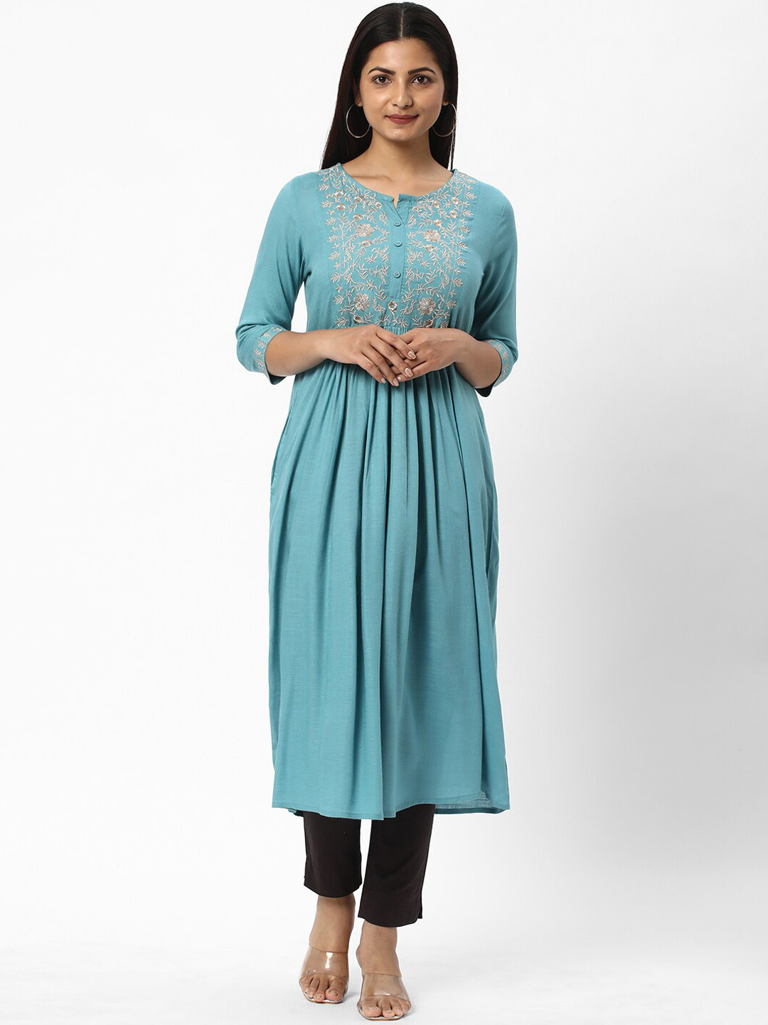 

R&B Floral Embroidered Anarkali Kurta, Blue